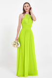 Halter Chiffon Lace Bridesmaid Dress Pleated Ruched Formal Evening Prom Dresses Gowns