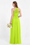 Halter Chiffon Lace Bridesmaid Dress Pleated Ruched Formal Evening Prom Dresses Gowns