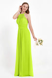 Halter Chiffon Lace Bridesmaid Dress Pleated Ruched Formal Evening Prom Dresses Gowns