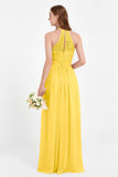 Halter Chiffon Lace Bridesmaid Dress Pleated Ruched Formal Evening Prom Dresses Gowns