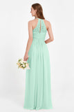 Halter Chiffon Lace Bridesmaid Dress Pleated Ruched Formal Evening Prom Dresses Gowns