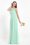 Halter Chiffon Lace Bridesmaid Dress Pleated Ruched Formal Evening Prom Dresses Gowns
