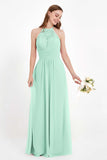 Halter Chiffon Lace Bridesmaid Dress Pleated Ruched Formal Evening Prom Dresses Gowns