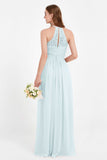 Halter Chiffon Lace Bridesmaid Dress Pleated Ruched Formal Evening Prom Dresses Gowns