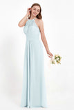 Halter Chiffon Lace Bridesmaid Dress Pleated Ruched Formal Evening Prom Dresses Gowns