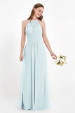Halter Chiffon Lace Bridesmaid Dress Pleated Ruched Formal Evening Prom Dresses Gowns