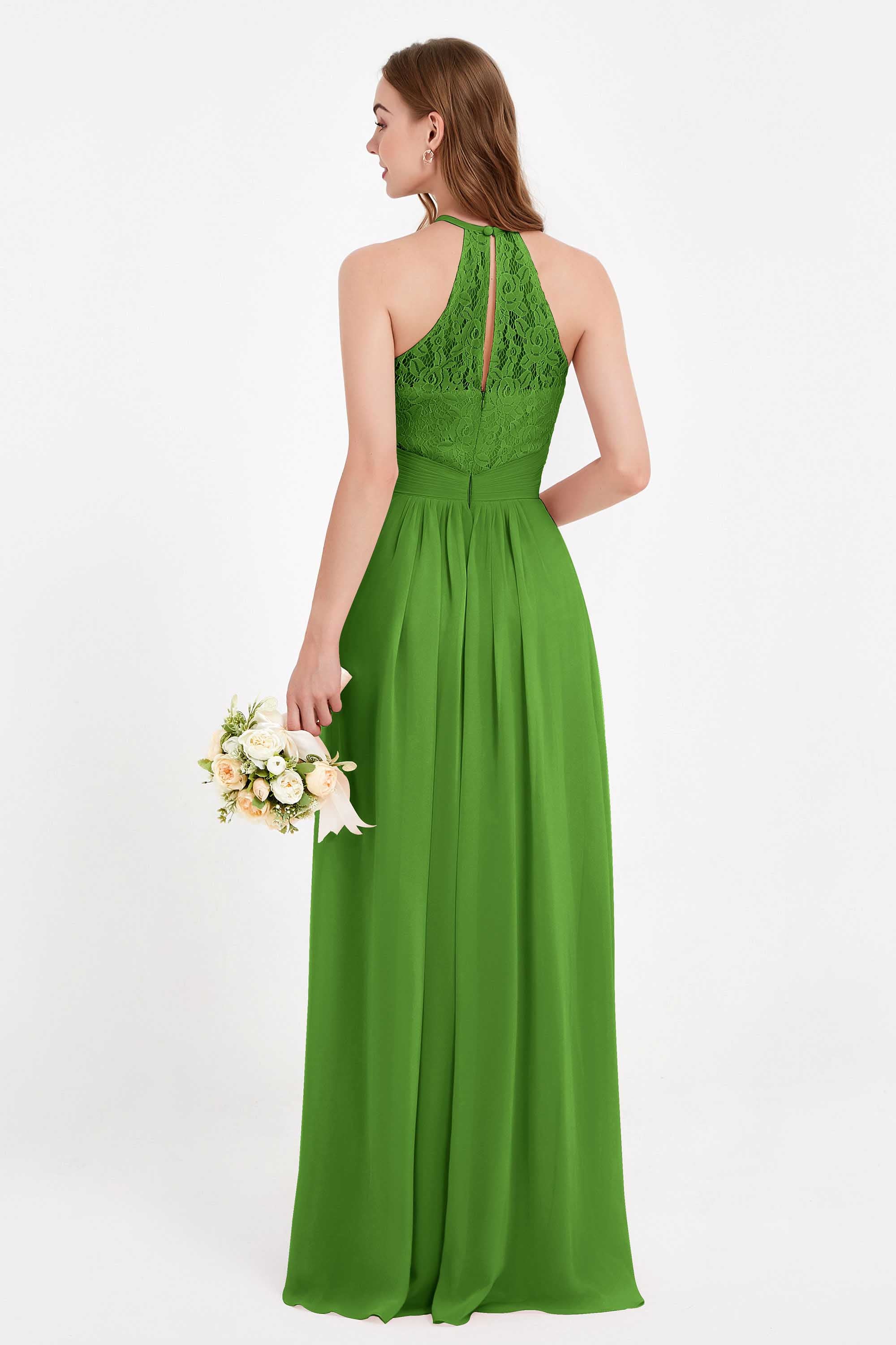 Halter Chiffon Lace Bridesmaid Dress Pleated Ruched Formal Evening Prom Dresses Gowns