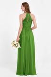 Halter Chiffon Lace Bridesmaid Dress Pleated Ruched Formal Evening Prom Dresses Gowns