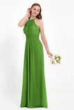 Halter Chiffon Lace Bridesmaid Dress Pleated Ruched Formal Evening Prom Dresses Gowns