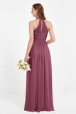Halter Chiffon Lace Bridesmaid Dress Pleated Ruched Formal Evening Prom Dresses Gowns