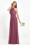 Halter Chiffon Lace Bridesmaid Dress Pleated Ruched Formal Evening Prom Dresses Gowns