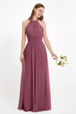 Halter Chiffon Lace Bridesmaid Dress Pleated Ruched Formal Evening Prom Dresses Gowns