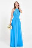 Halter Chiffon Lace Bridesmaid Dress Pleated Ruched Formal Evening Prom Dresses Gowns