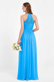 Halter Chiffon Lace Bridesmaid Dress Pleated Ruched Formal Evening Prom Dresses Gowns