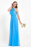 Halter Chiffon Lace Bridesmaid Dress Pleated Ruched Formal Evening Prom Dresses Gowns