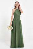 Halter Chiffon Lace Bridesmaid Dress Pleated Ruched Formal Evening Prom Dresses Gowns