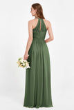 Halter Chiffon Lace Bridesmaid Dress Pleated Ruched Formal Evening Prom Dresses Gowns