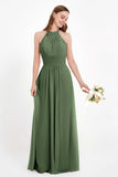 Halter Chiffon Lace Bridesmaid Dress Pleated Ruched Formal Evening Prom Dresses Gowns