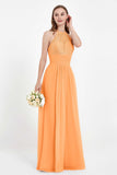 Halter Chiffon Lace Bridesmaid Dress Pleated Ruched Formal Evening Prom Dresses Gowns
