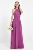 Halter Chiffon Lace Bridesmaid Dress Pleated Ruched Formal Evening Prom Dresses Gowns