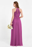 Halter Chiffon Lace Bridesmaid Dress Pleated Ruched Formal Evening Prom Dresses Gowns