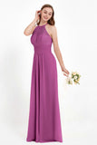 Halter Chiffon Lace Bridesmaid Dress Pleated Ruched Formal Evening Prom Dresses Gowns