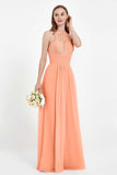 Halter Chiffon Lace Bridesmaid Dress Pleated Ruched Formal Evening Prom Dresses Gowns