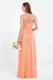 Halter Chiffon Lace Bridesmaid Dress Pleated Ruched Formal Evening Prom Dresses Gowns