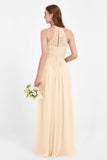 Halter Chiffon Lace Bridesmaid Dress Pleated Ruched Formal Evening Prom Dresses Gowns
