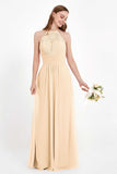 Halter Chiffon Lace Bridesmaid Dress Pleated Ruched Formal Evening Prom Dresses Gowns