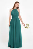 Halter Chiffon Lace Bridesmaid Dress Pleated Ruched Formal Evening Prom Dresses Gowns