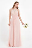 Halter Chiffon Lace Bridesmaid Dress Pleated Ruched Formal Evening Prom Dresses Gowns