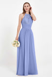 Halter Chiffon Lace Bridesmaid Dress Pleated Ruched Formal Evening Prom Dresses Gowns