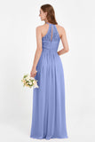 Halter Chiffon Lace Bridesmaid Dress Pleated Ruched Formal Evening Prom Dresses Gowns