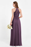 Halter Chiffon Lace Bridesmaid Dress Pleated Ruched Formal Evening Prom Dresses Gowns
