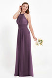 Halter Chiffon Lace Bridesmaid Dress Pleated Ruched Formal Evening Prom Dresses Gowns
