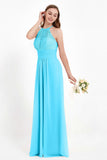 Halter Chiffon Lace Bridesmaid Dress Pleated Ruched Formal Evening Prom Dresses Gowns