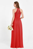 Halter Chiffon Lace Bridesmaid Dress Pleated Ruched Formal Evening Prom Dresses Gowns