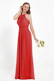Halter Chiffon Lace Bridesmaid Dress Pleated Ruched Formal Evening Prom Dresses Gowns