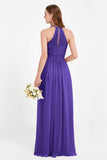 Halter Chiffon Lace Bridesmaid Dress Pleated Ruched Formal Evening Prom Dresses Gowns