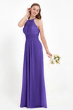 Halter Chiffon Lace Bridesmaid Dress Pleated Ruched Formal Evening Prom Dresses Gowns