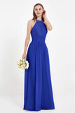 Halter Chiffon Lace Bridesmaid Dress Pleated Ruched Formal Evening Prom Dresses Gowns