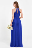 Halter Chiffon Lace Bridesmaid Dress Pleated Ruched Formal Evening Prom Dresses Gowns