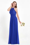 Halter Chiffon Lace Bridesmaid Dress Pleated Ruched Formal Evening Prom Dresses Gowns
