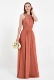 Halter Chiffon Lace Bridesmaid Dress Pleated Ruched Formal Evening Prom Dresses Gowns