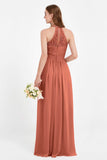 Halter Chiffon Lace Bridesmaid Dress Pleated Ruched Formal Evening Prom Dresses Gowns