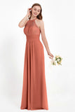 Halter Chiffon Lace Bridesmaid Dress Pleated Ruched Formal Evening Prom Dresses Gowns
