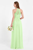 Halter Chiffon Lace Bridesmaid Dress Pleated Ruched Formal Evening Prom Dresses Gowns