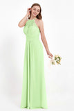 Halter Chiffon Lace Bridesmaid Dress Pleated Ruched Formal Evening Prom Dresses Gowns