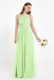 Halter Chiffon Lace Bridesmaid Dress Pleated Ruched Formal Evening Prom Dresses Gowns
